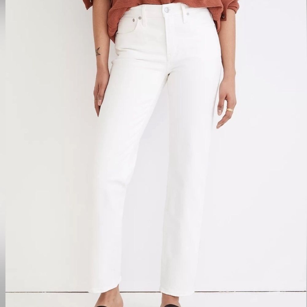 MADEWELL The Mid Rise Perfect Vintage Straight Jeans in White Size 27 - Picture 3 of 10